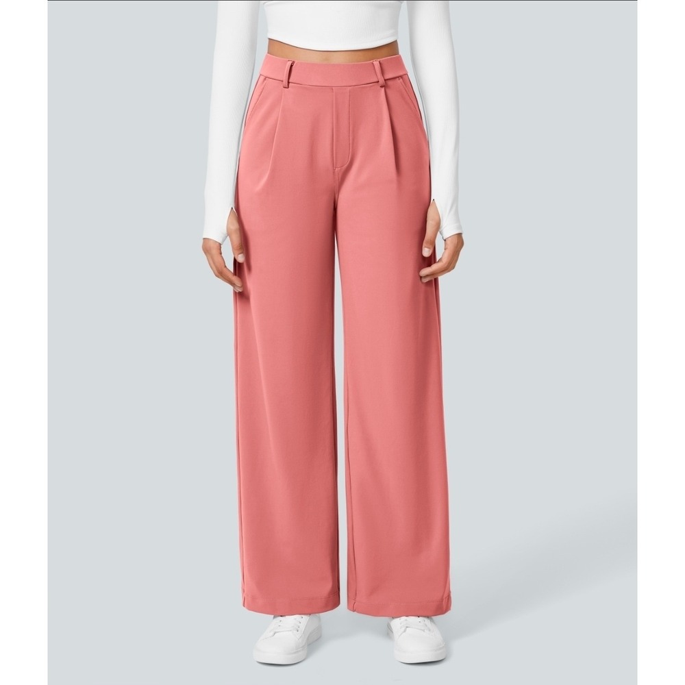 Halara Flex DayStretch High Waisted Straight Leg Work Pants Rose Pink Small NWT